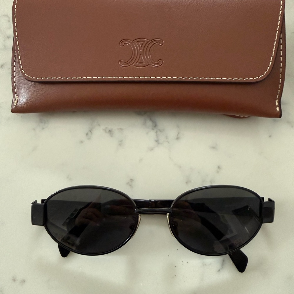 CELINE Black Designer Sunglasses with Brown Case